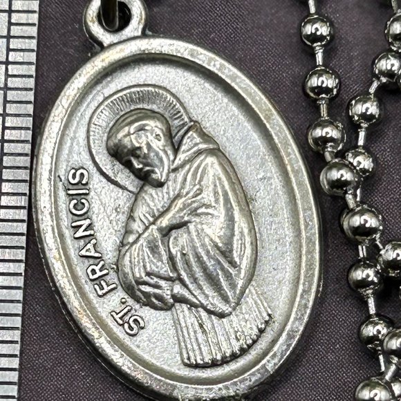 Jewelry - St. Saint Francis Religious Medal Charm Pendant Long Steel Chain Necklace
